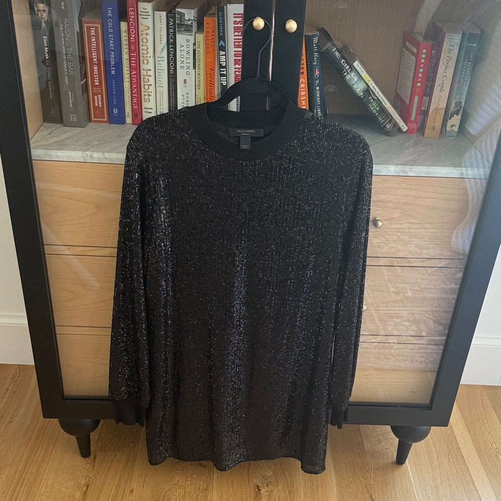 All Saints Black Sequin Long Sleeve Dress
